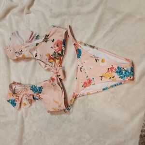 Cupshe 2 pc high rise cheeky bikini with ruffle sleeve top